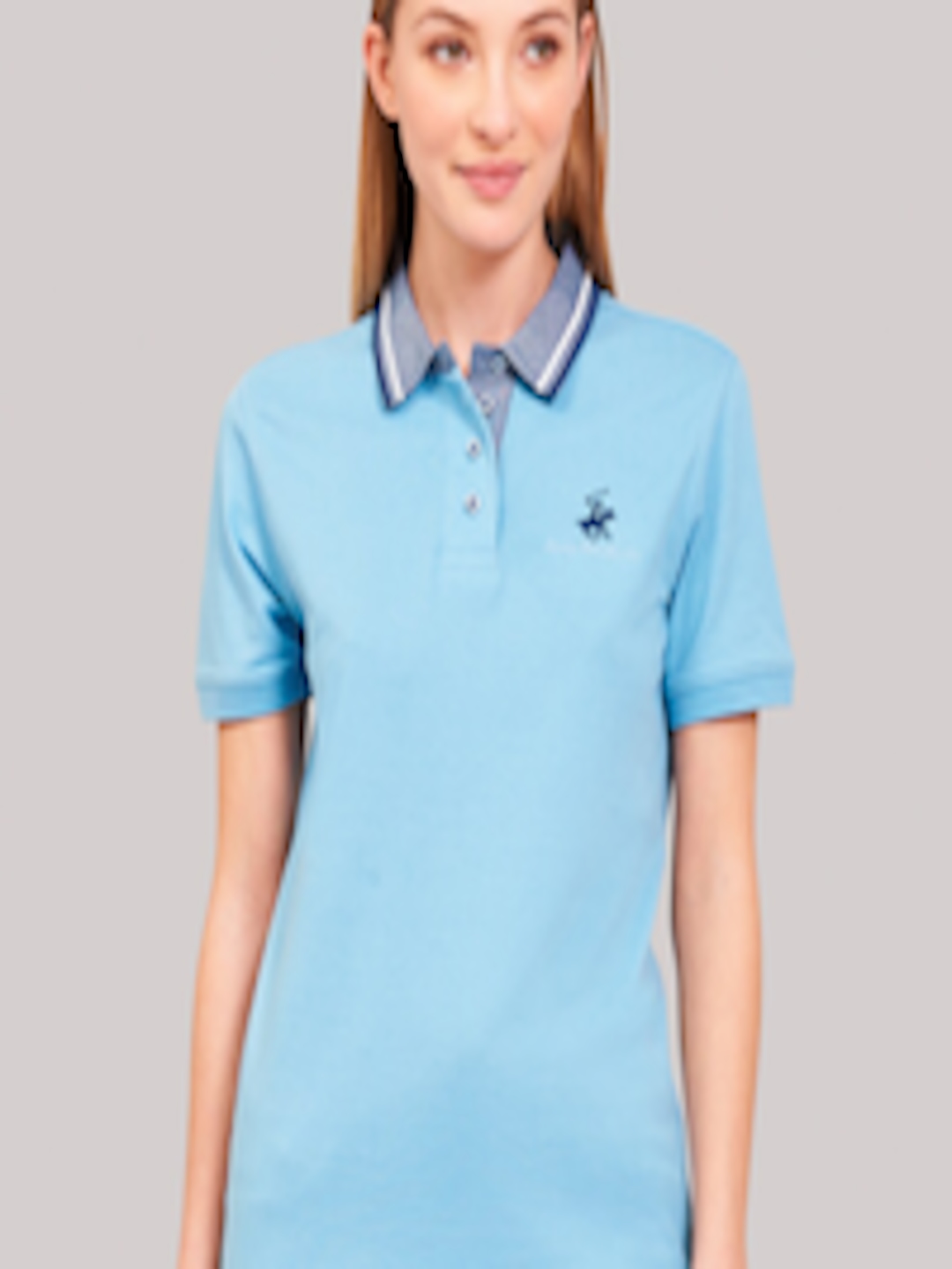 Buy Beverly Hills Polo Club Women Blue Polo Collar Slim Fit T Shirt ...