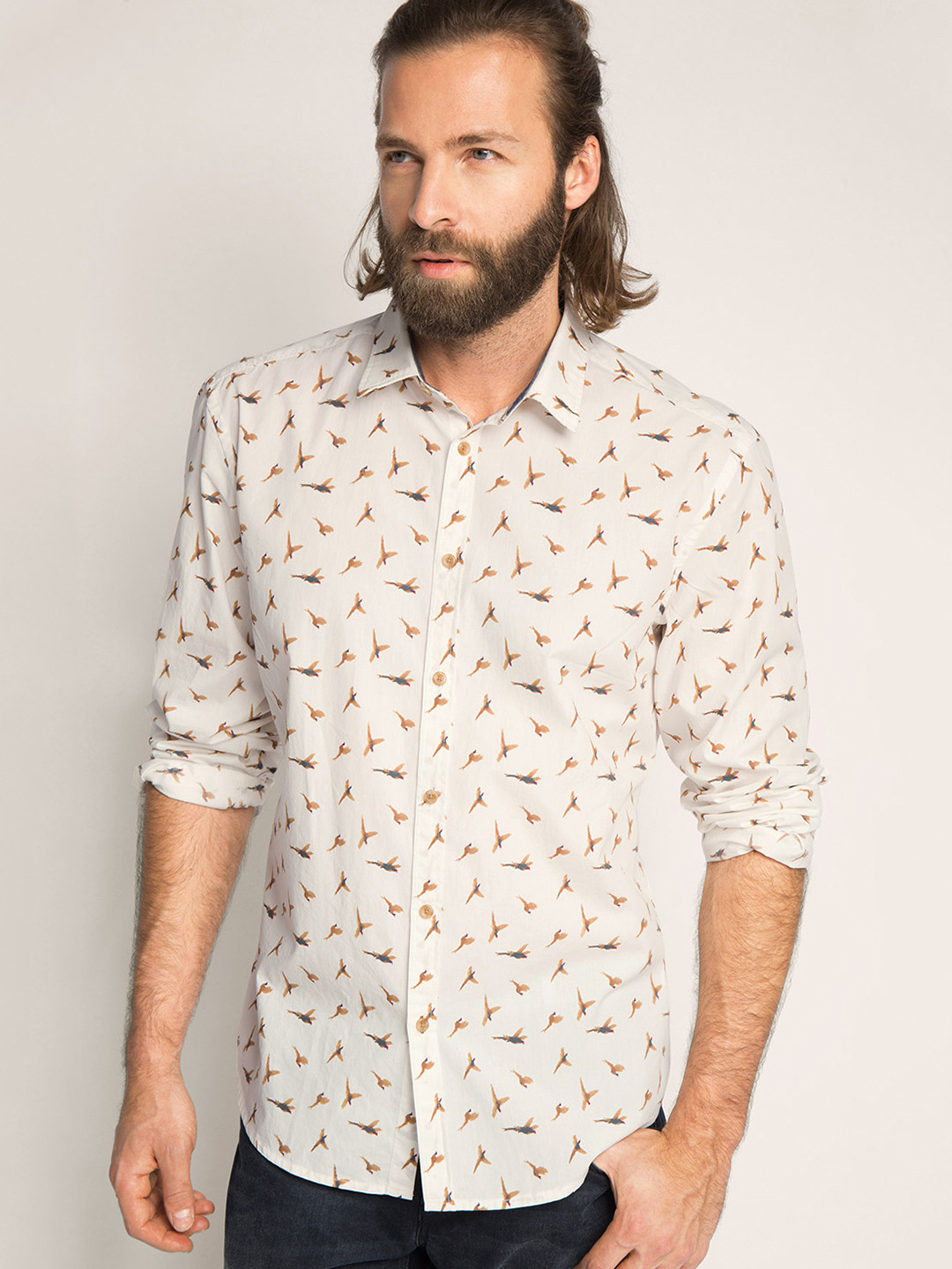 Buy ESPRIT Men White Regular Fit Printed Casual Shirt Shirts for Men