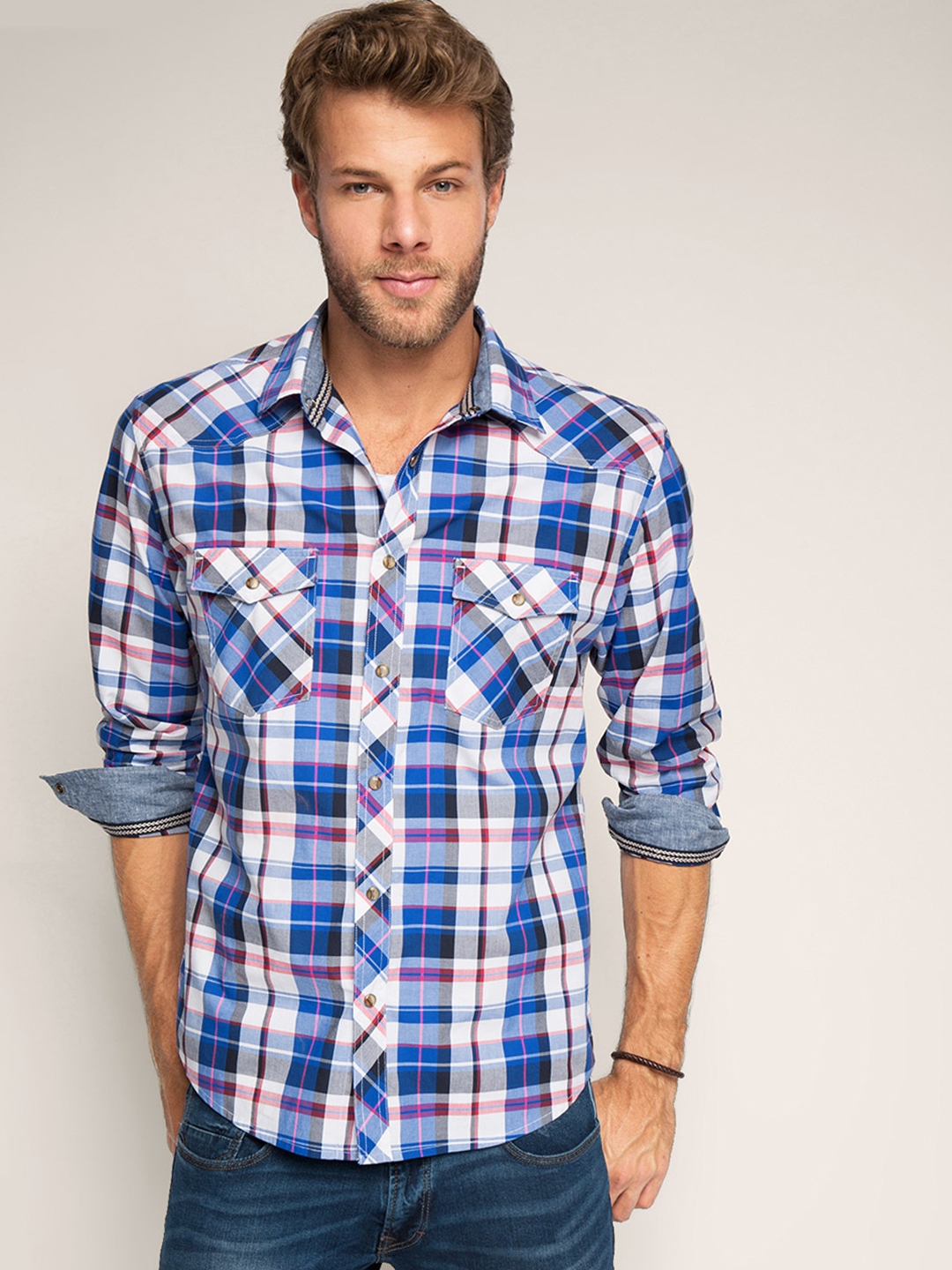 Buy ESPRIT Men Blue Regular Fit Checked Casual Shirt - Shirts for Men ...