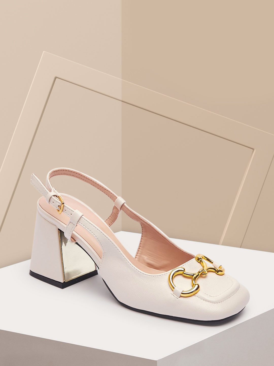 Buy Shoexpress Women Cream Coloured PU Block Pumps Heels for Women 16368620 Myntra