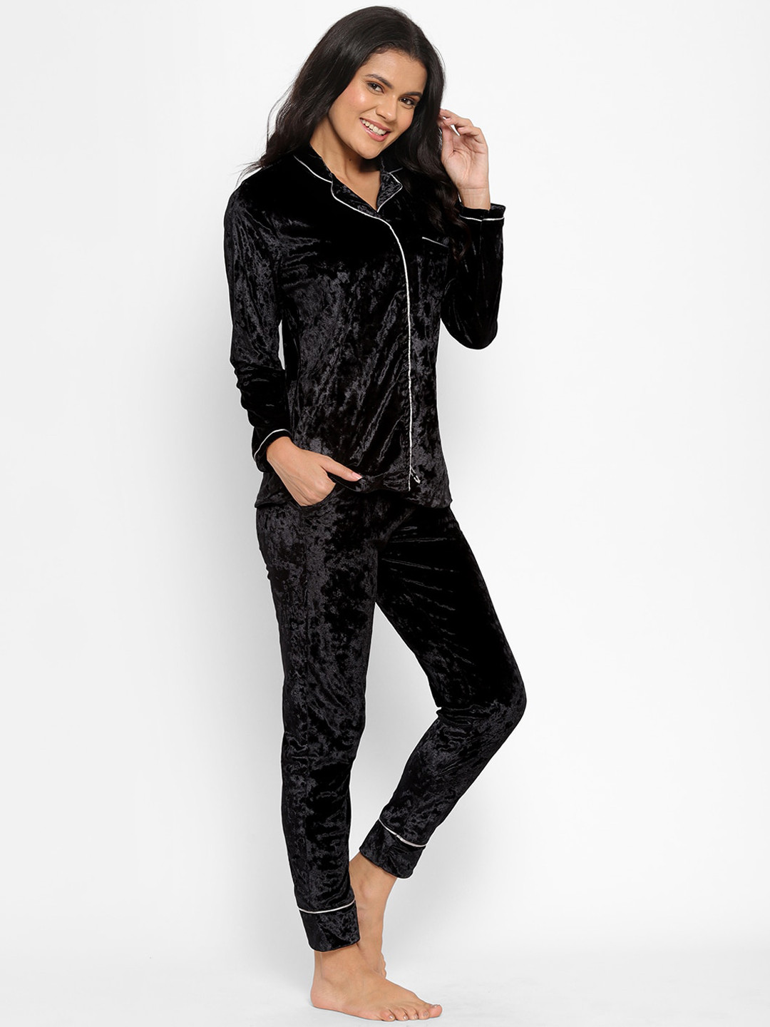 Buy Sweet Dreams Women Black Velvet Night Suit Night Suits for Women