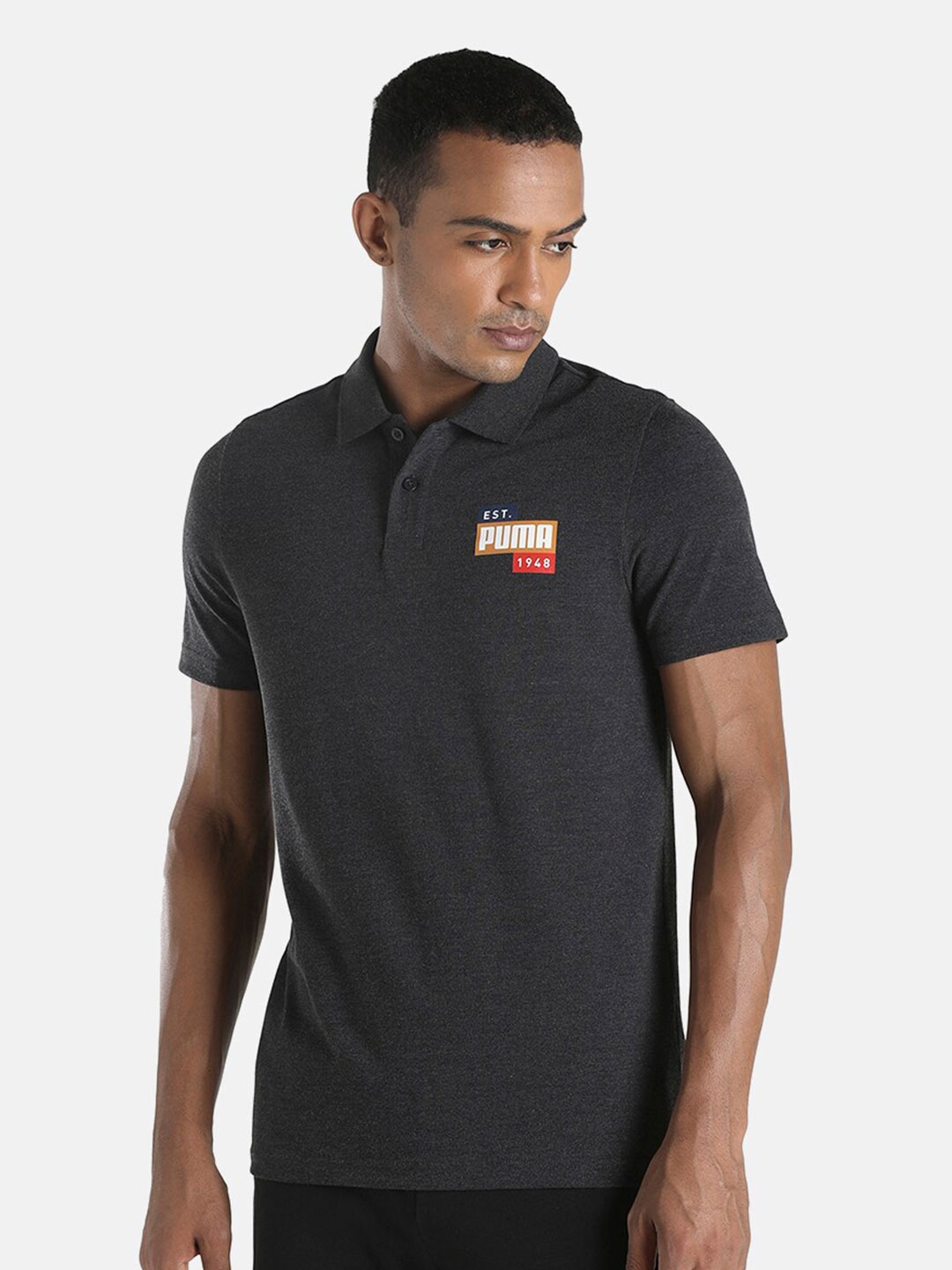 Buy Puma Men Black Graphic Slim Fit Polo T Shirt - Tshirts for Men ...