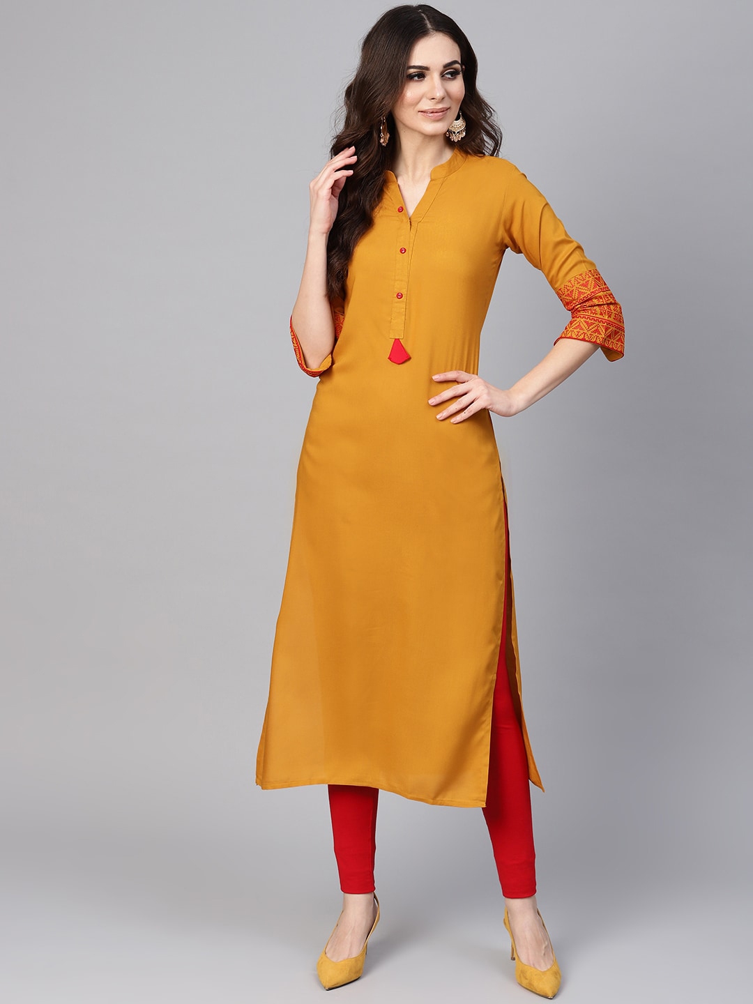 Buy Libas Women Mustard Yellow Embroidered Kurta - Kurtas for Women ...