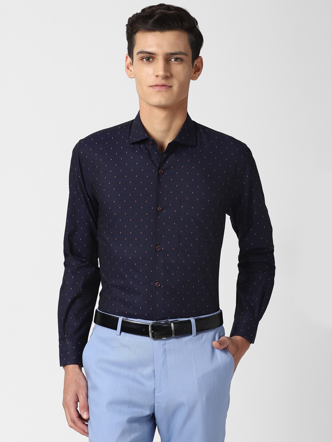 Buy Peter England Elite Men Navy Blue Slim Fit Printed Formal Shirt