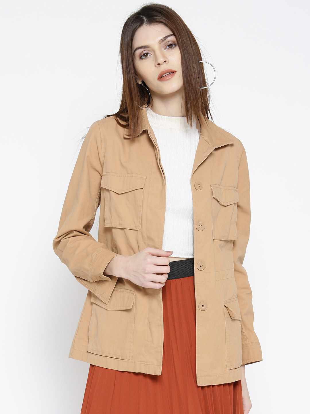 Buy FOREVER 21 Women Beige Solid Tailored Jacket Jackets for Women