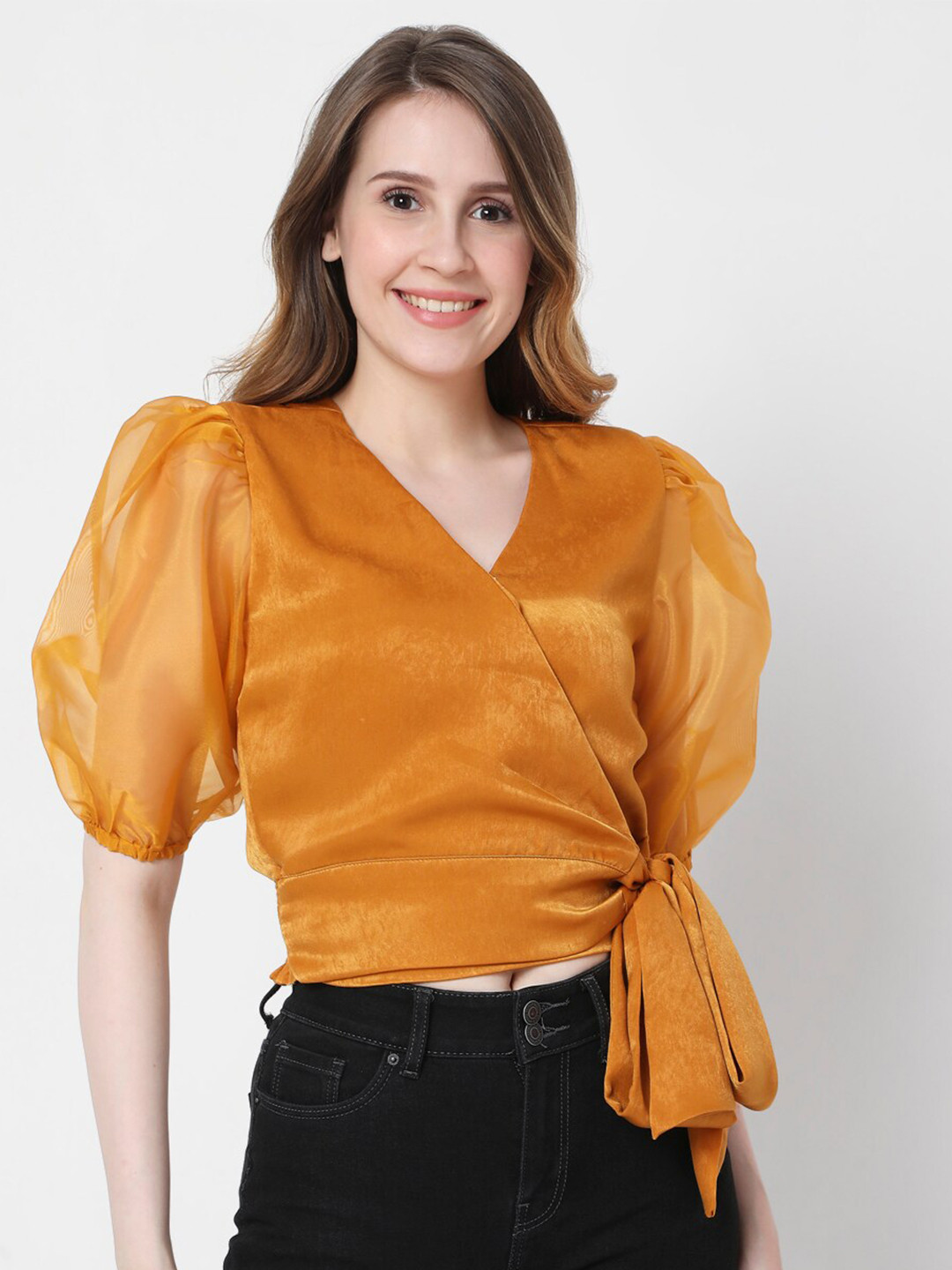 Buy Vero Moda Mustard Yellow Wrap Top Tops for Women 16379468 Myntra