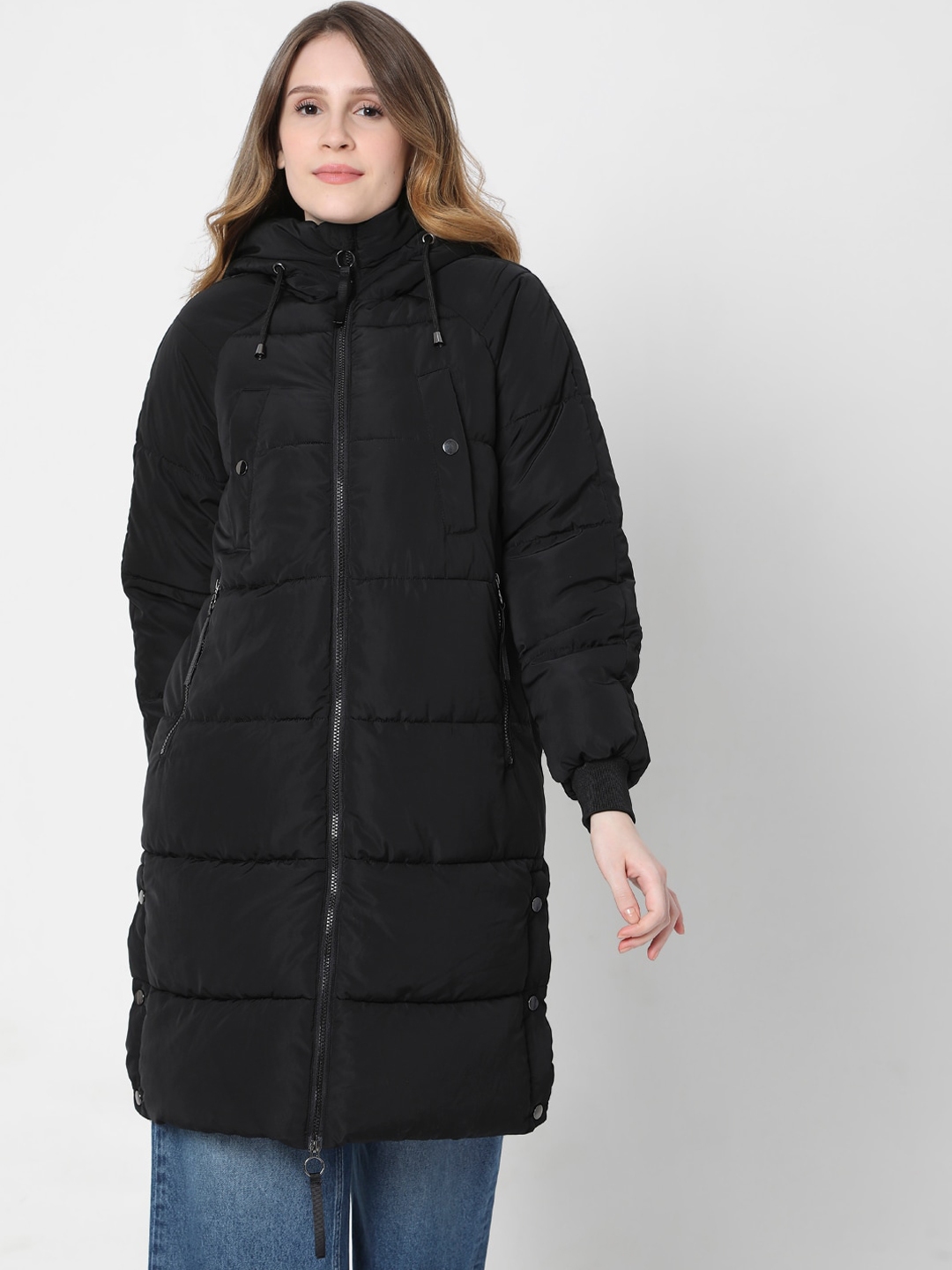 Buy Vero Moda Women Black Hooded Longline Padded Jacket - Jackets for