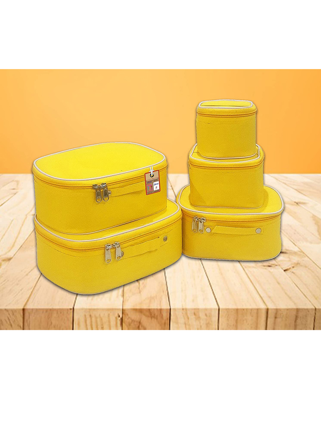 Buy Atorakushon Set Of 5 Mustard Yellow Vanity Organizer Makeup Pouch