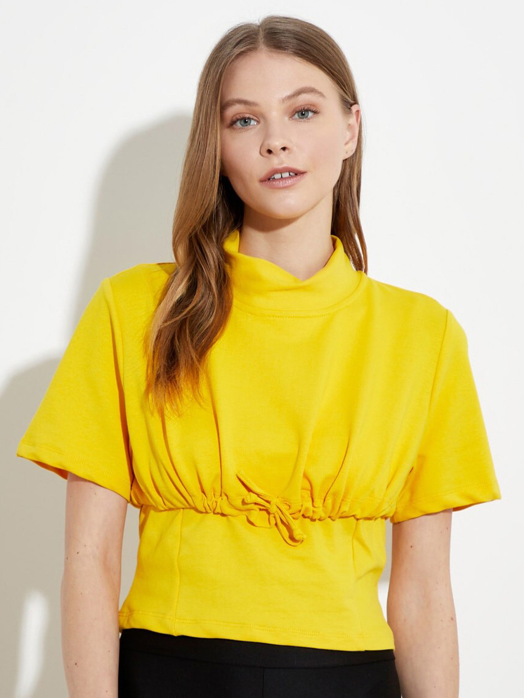 Buy Trendyol Bright Yellow Solid Top Tops for Women 16382632 Myntra