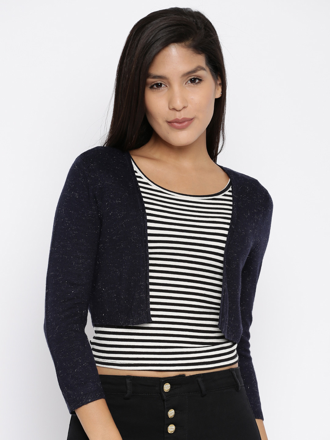 Buy ONLY Navy Shimmery Shrug Shrug for Women 1638308 Myntra