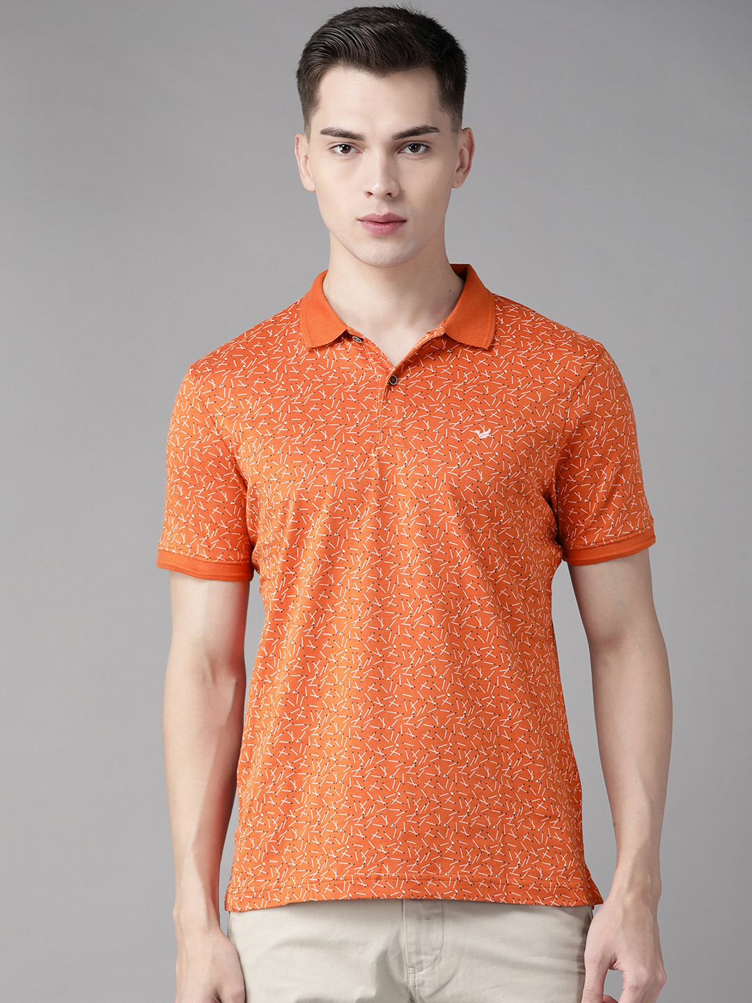 Buy Blackberrys Men Rust Pure Cotton Matchstick Printed Polo Collar T Shirt - Tshirts for Men 