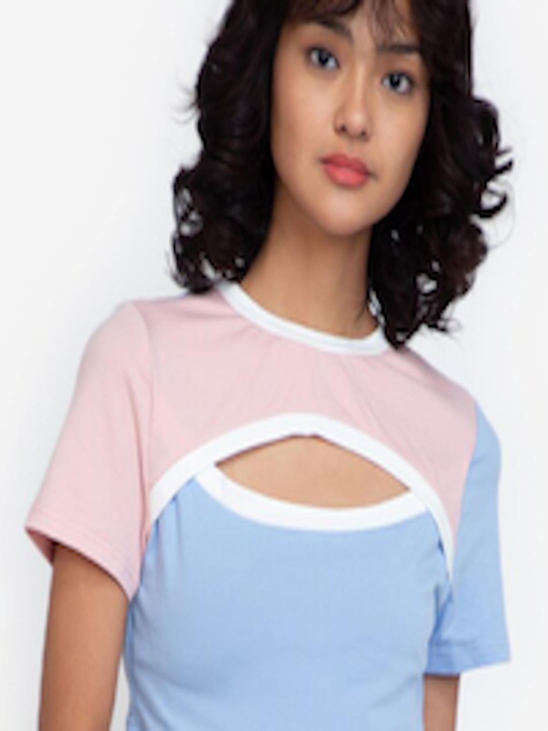 Buy ZALORA BASICS Pink & Blue Cut Out Colourblocked Crop Top - Tops for ...