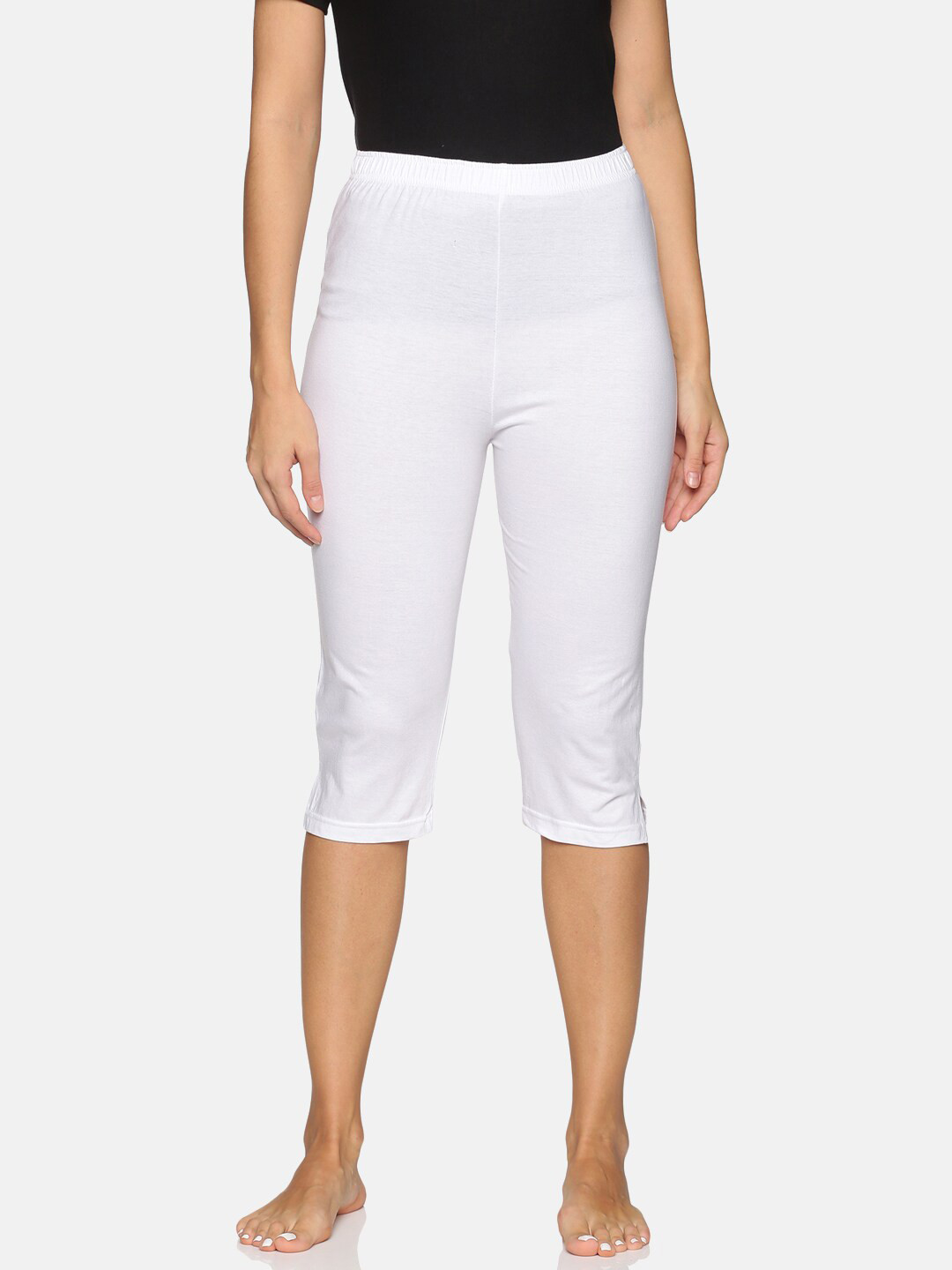 Buy NOT YET By Us Women White Solid Mid Rise Pure Cotton Capri Capris