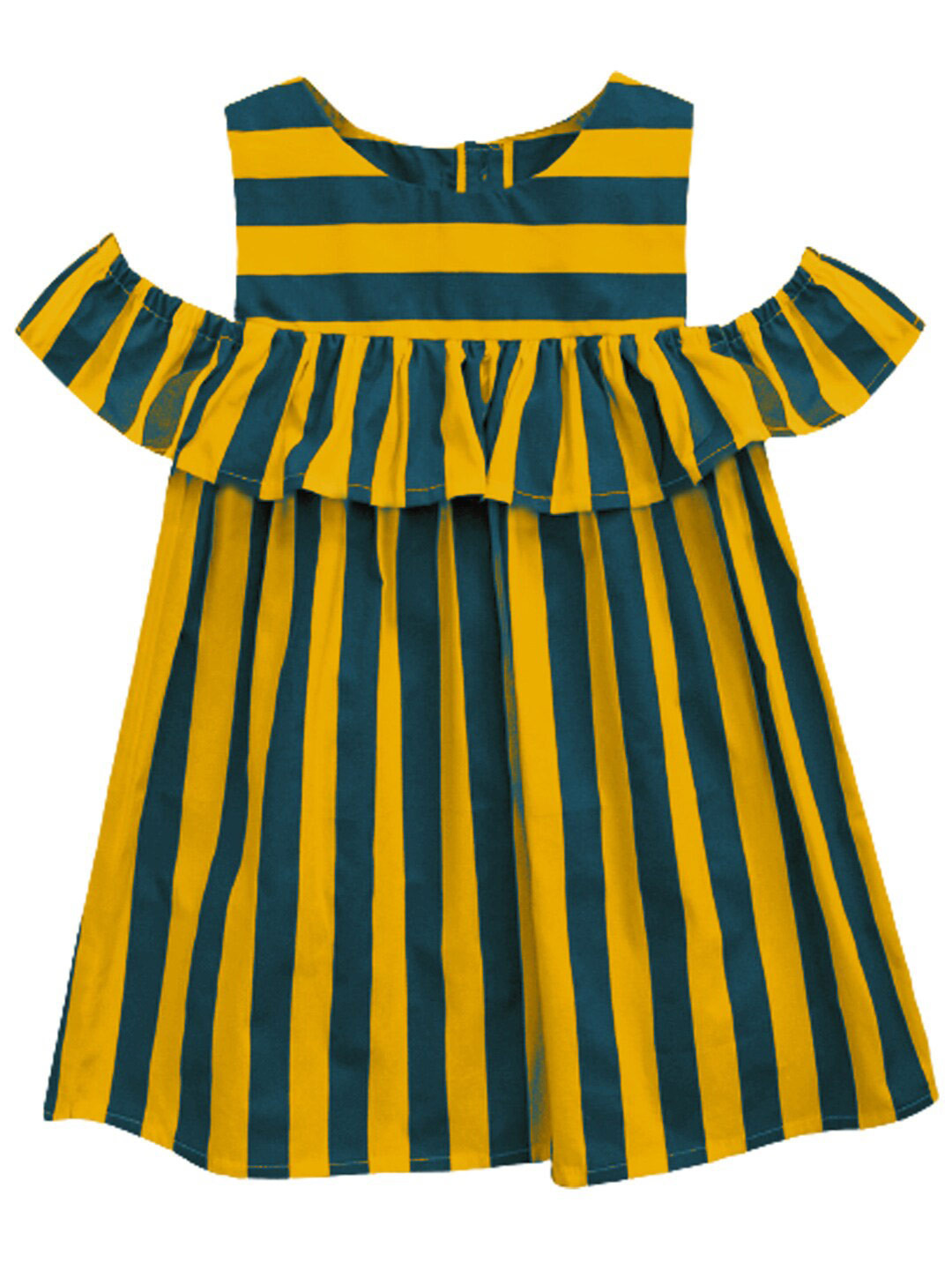 Buy A.T.U.N. Mustard Yellow & Navy Blue Striped A Line Dress Dresses