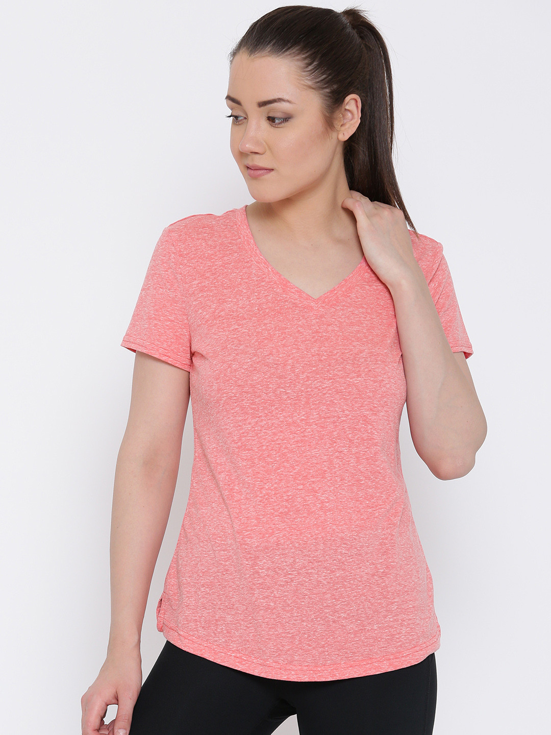Buy ADIDAS Women Pink Logo Print V Neck Longline T Shirt Tshirts for