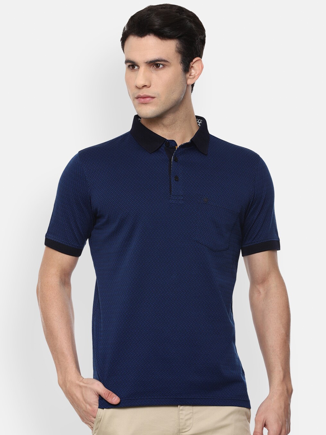 Buy Louis Philippe Men Navy Blue Polo Collar Pockets T Shirt - Tshirts ...