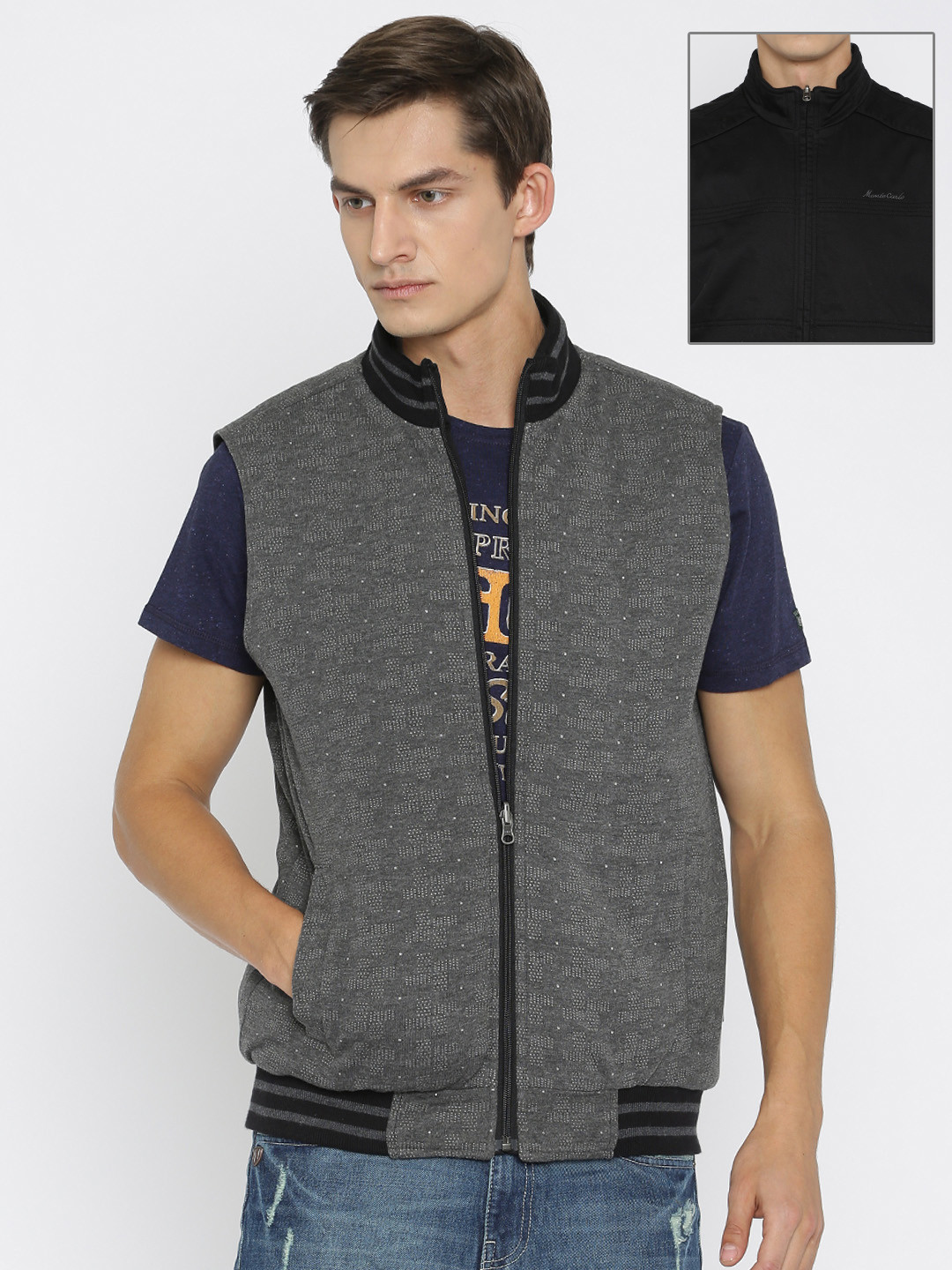 Buy Monte Carlo Black & Grey Reversible Bomber Jacket Jackets for Men