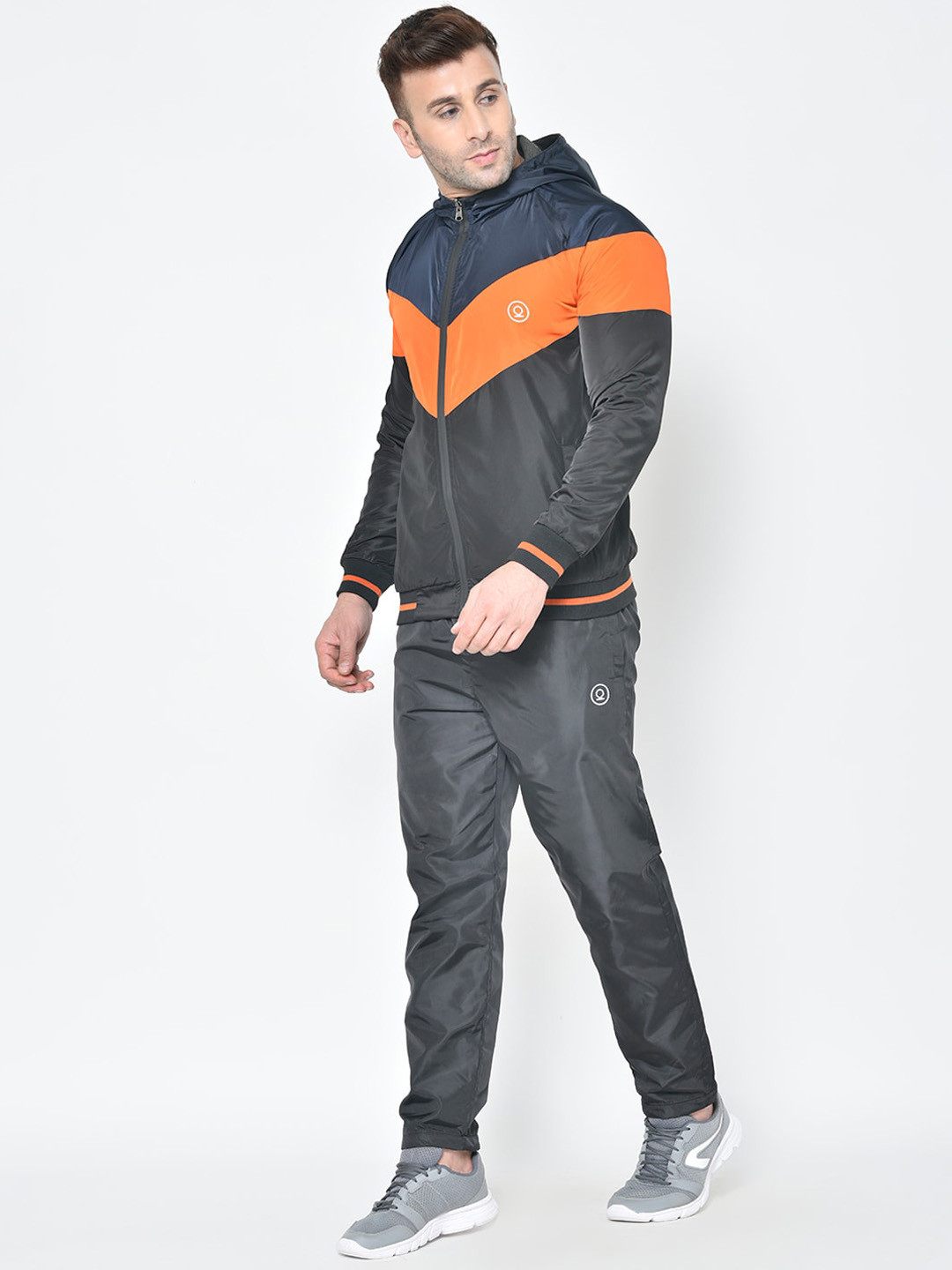 Buy Chkokko Men Black & Orange Colourblocked Tracksuit Tracksuits for