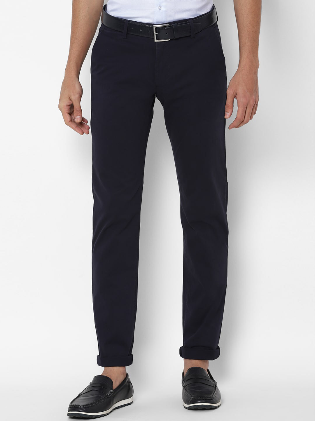 Buy Allen Solly Men Navy Blue Slim Fit Trousers - Trousers for Men ...