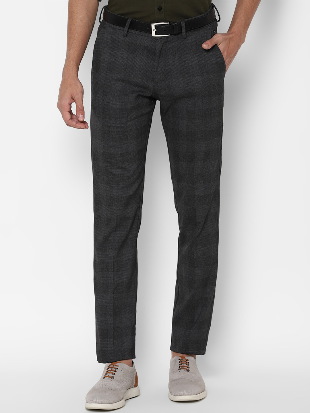 Buy Allen Solly Men Grey Checked Slim Fit Trousers Trousers for Men 16392830 Myntra