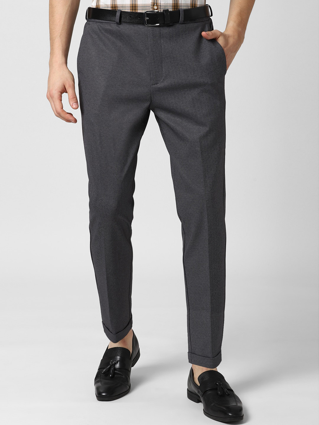 Buy Peter England Men Grey Slim Fit Trousers Trousers for Men