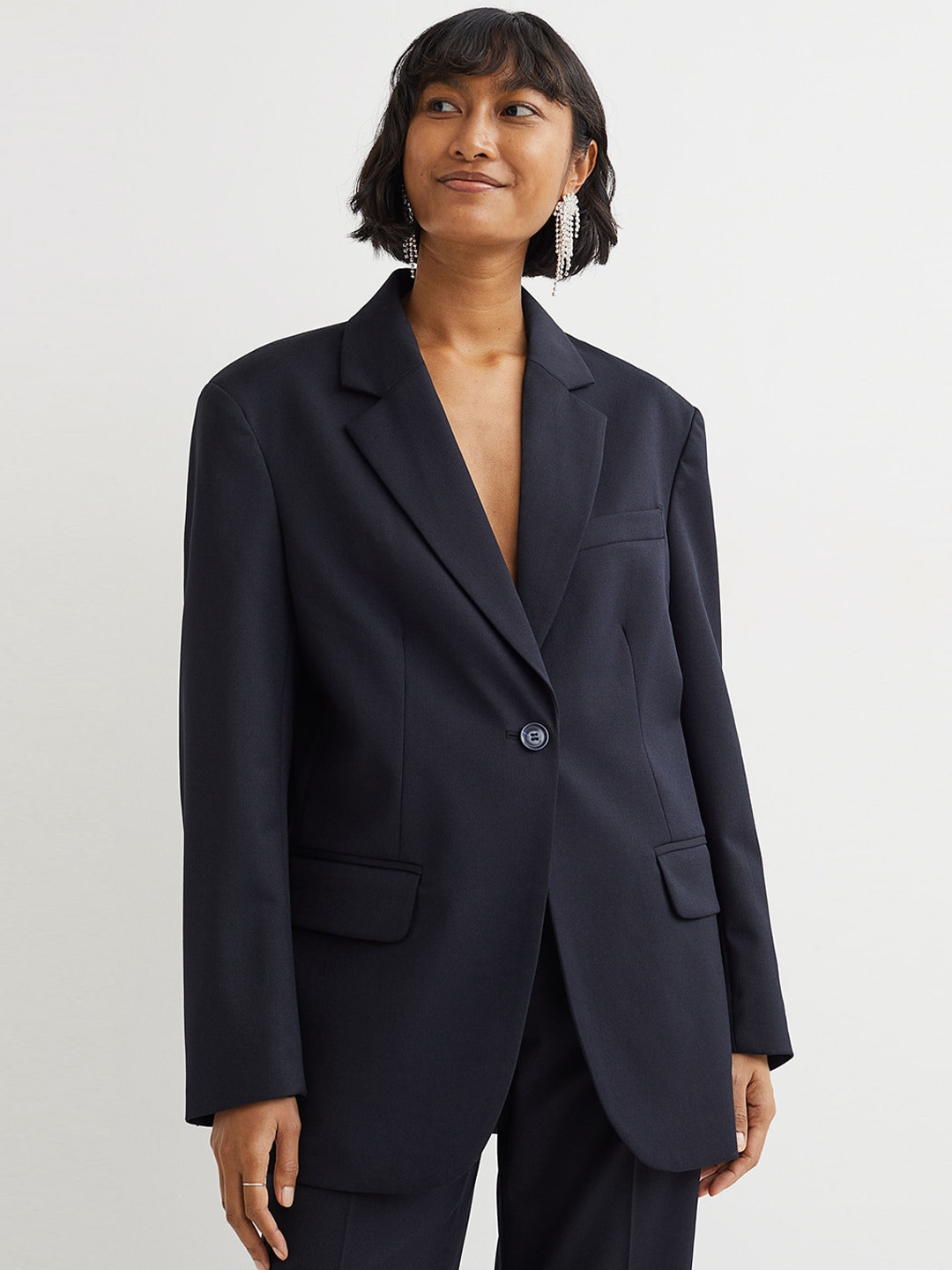 Buy H&M Women Black Single Breasted Oversized Wool Blend Jacket Blazers for Women 16395130