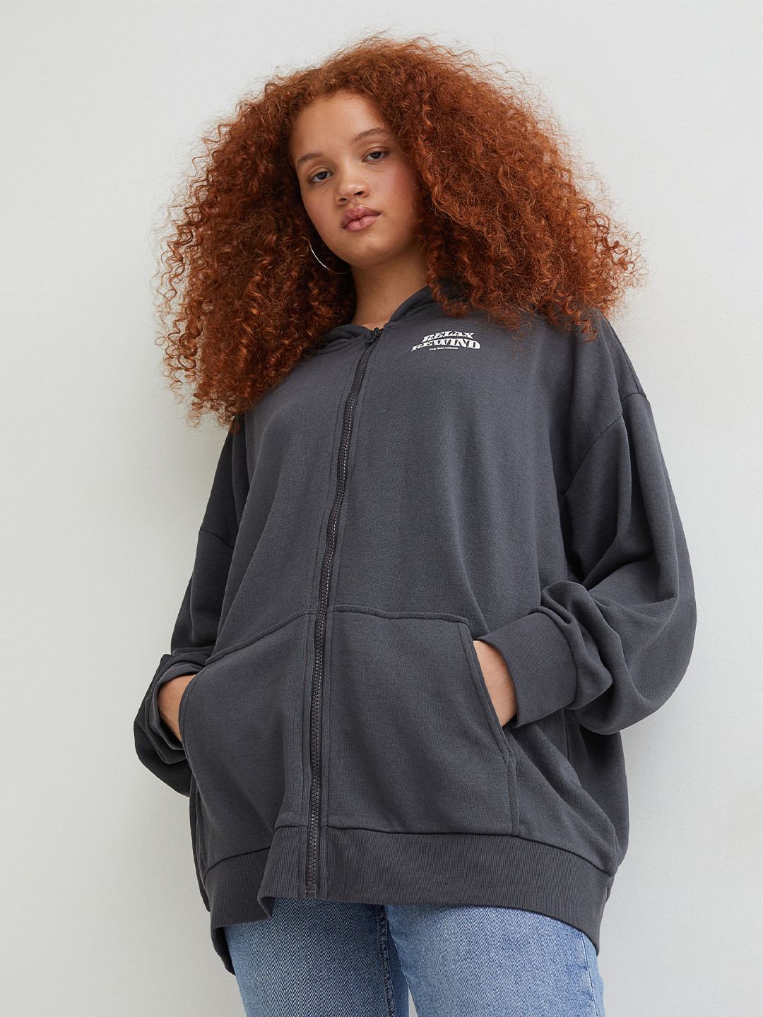 Womens grey zip through hoodie clearance