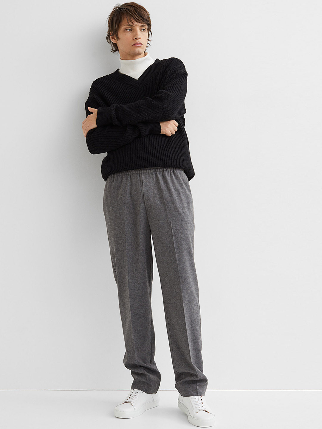 Buy H&M Men Charcoal Grey Regular Fit Dressy Joggers Trousers for Men