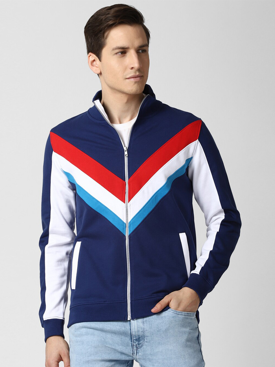 Buy Peter England Casuals Men Blue Colourblocked Sweatshirt