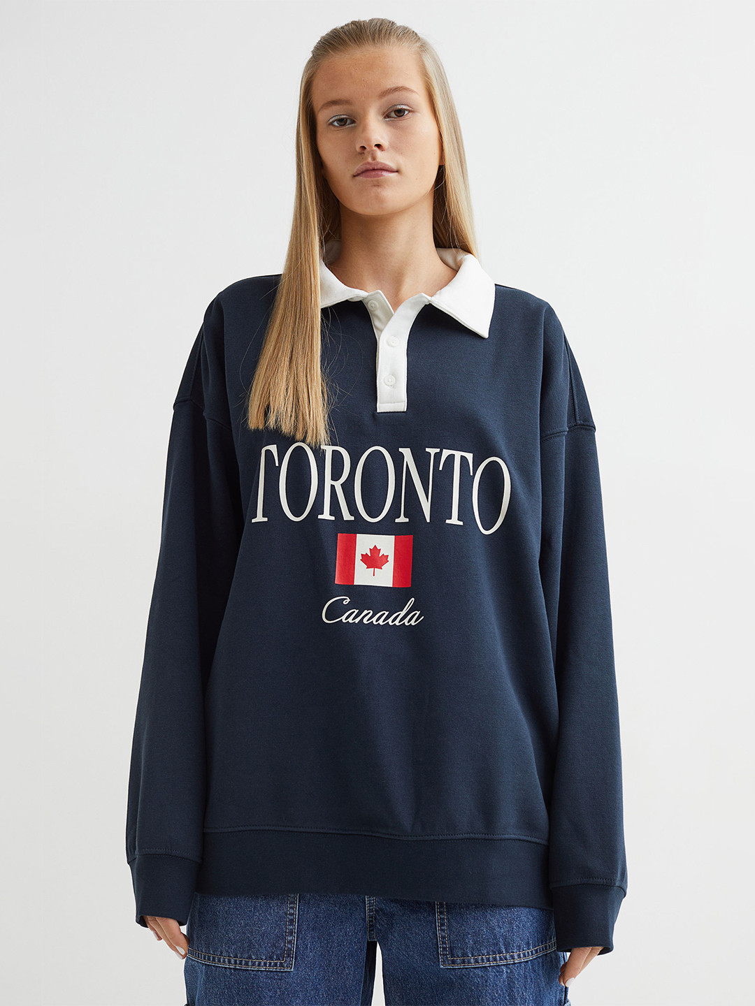 Buy H&M Women Blue Oversized Rugby Shirt Sweatshirts for Women