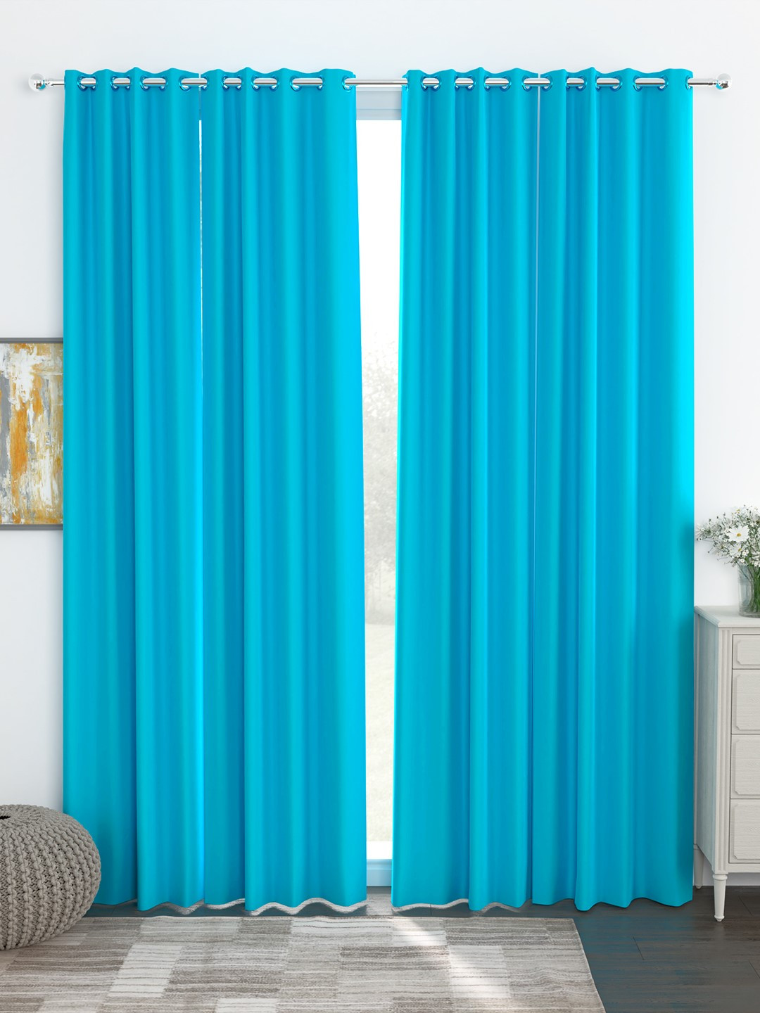 Buy Storyhome Turquoise Blue Set Of 4 Black Out Long Door Curtain
