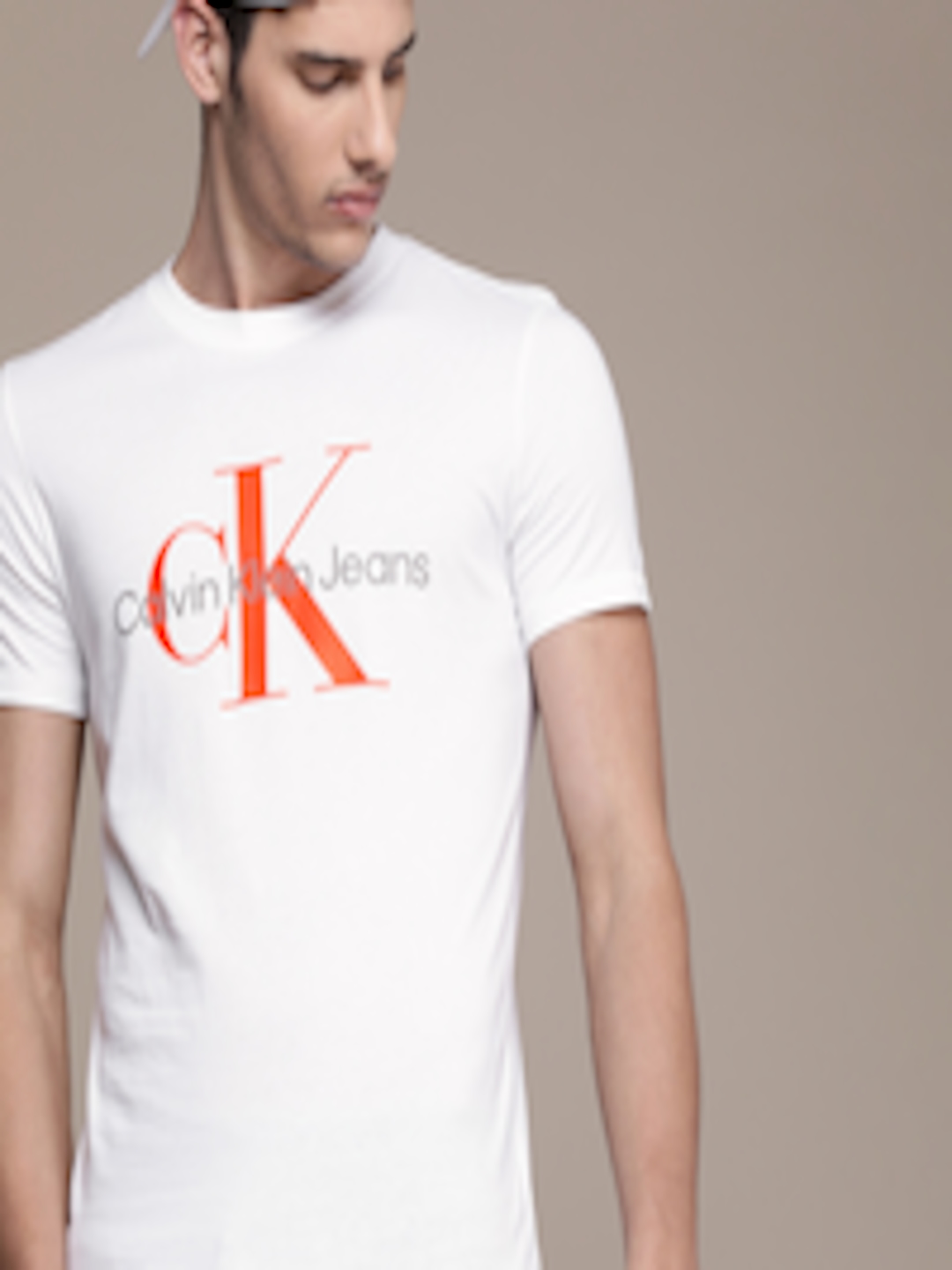 Buy Calvin Klein Jeans Men White Brand Logo Organic Cotton Slim Fit T ...
