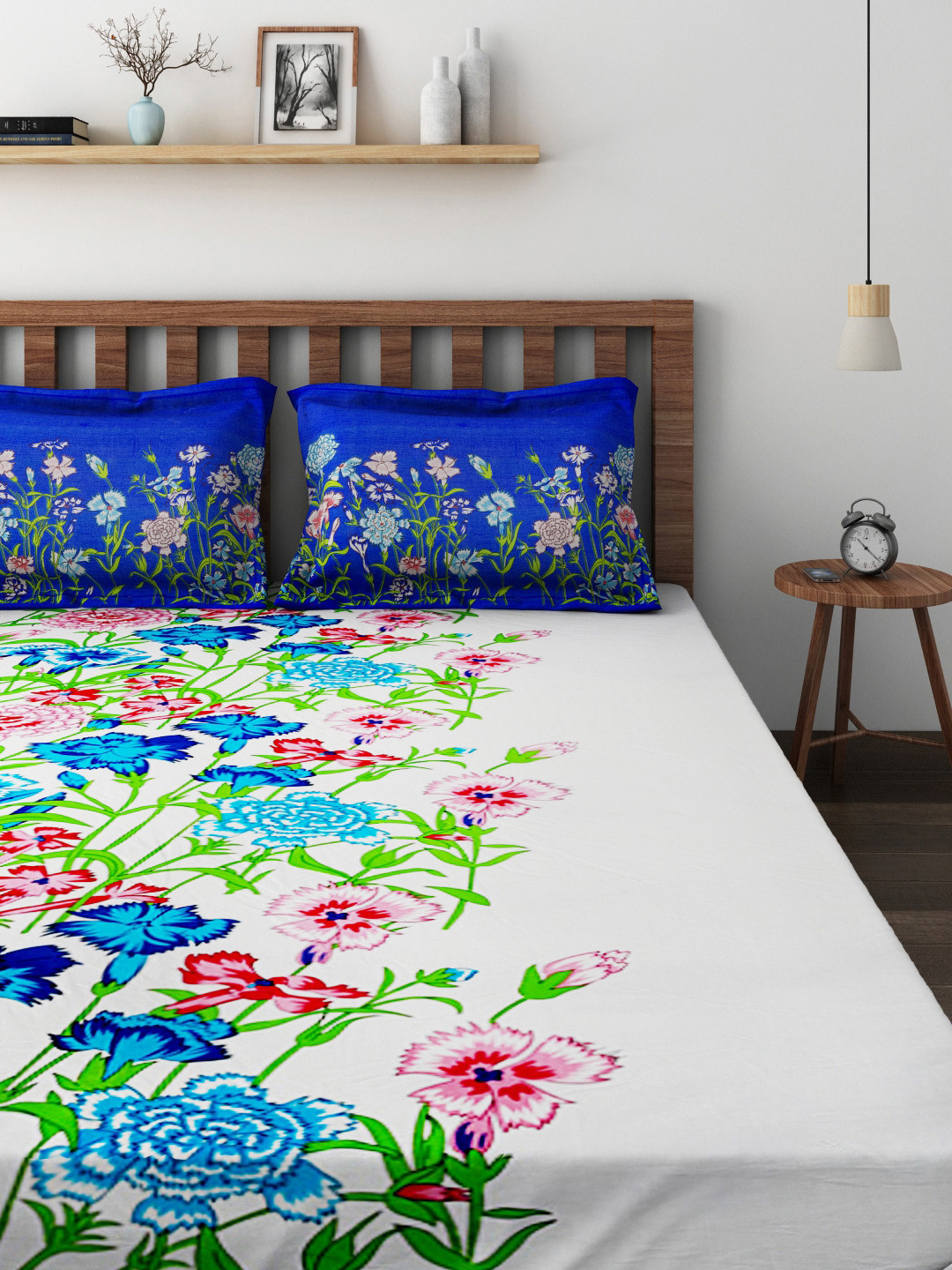 Buy Raymond Home White Cotton 210 TC Double Bedsheet With 2 Pillow