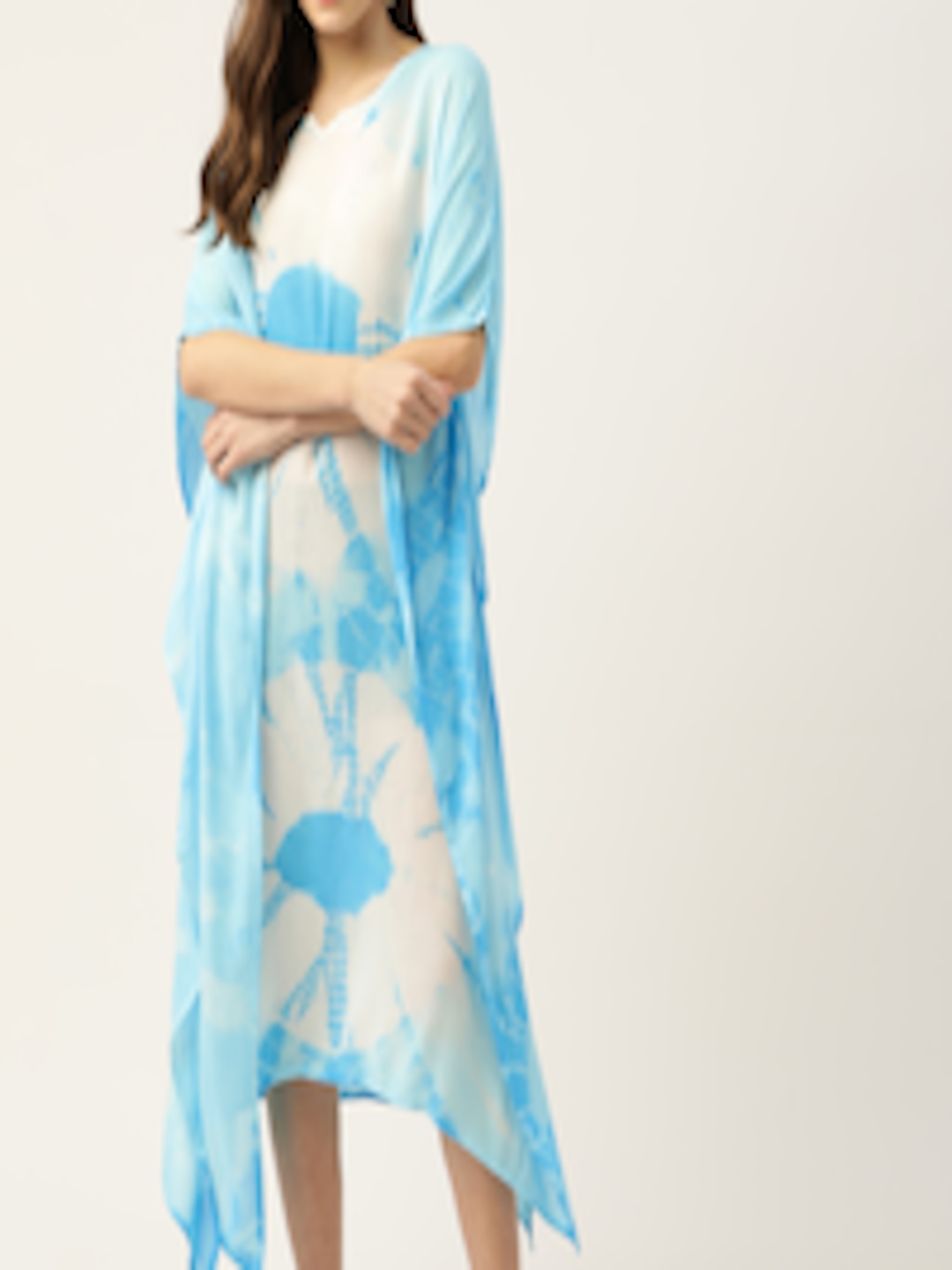 Buy Maaesa White & Blue Dyed Crepe Kaftan Midi Dress - Ethnic Dresses ...