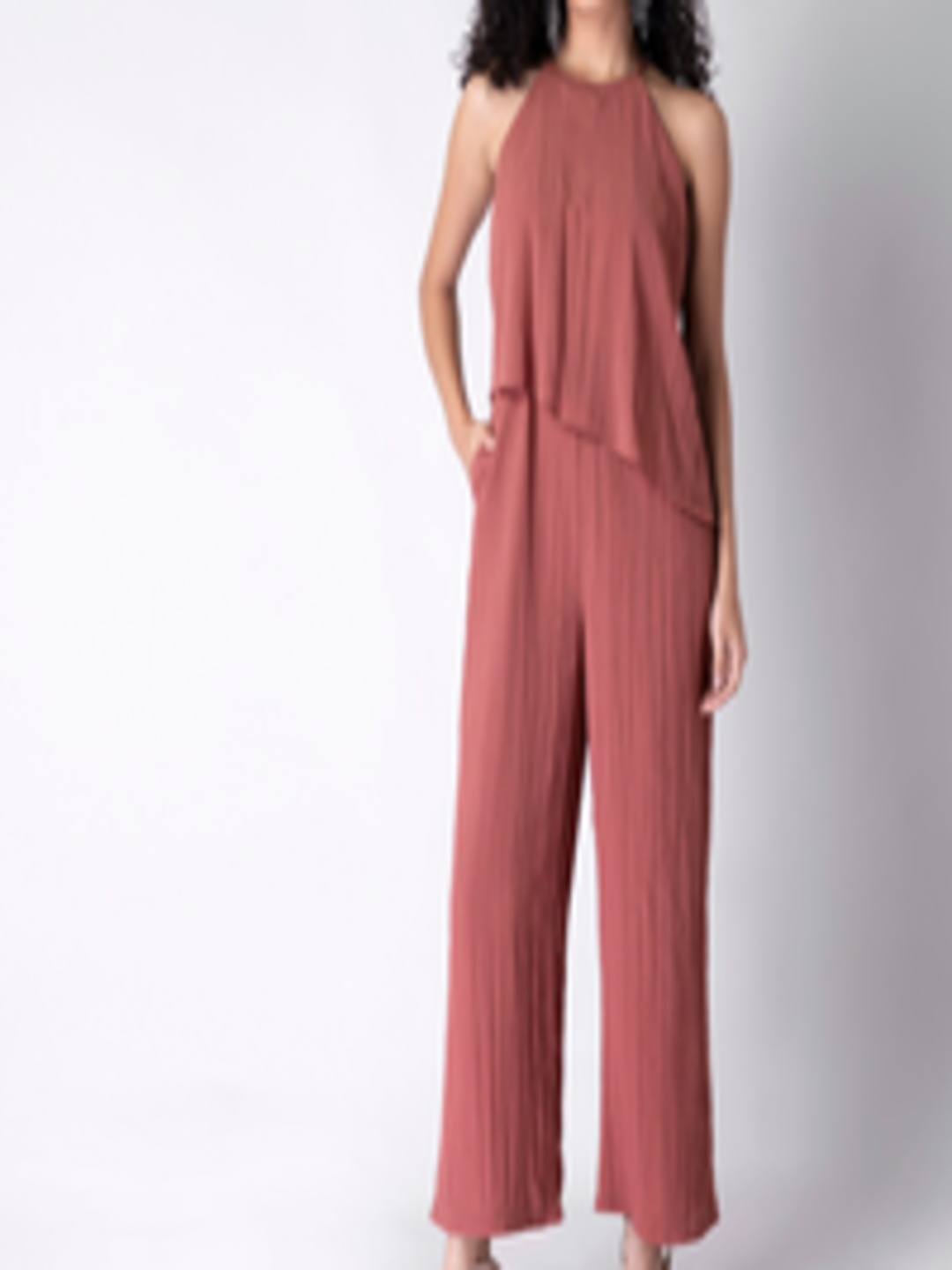 Buy FabAlley Pink Halter Neck Asymmetric Layered Jumpsuit - Co Ords for ...