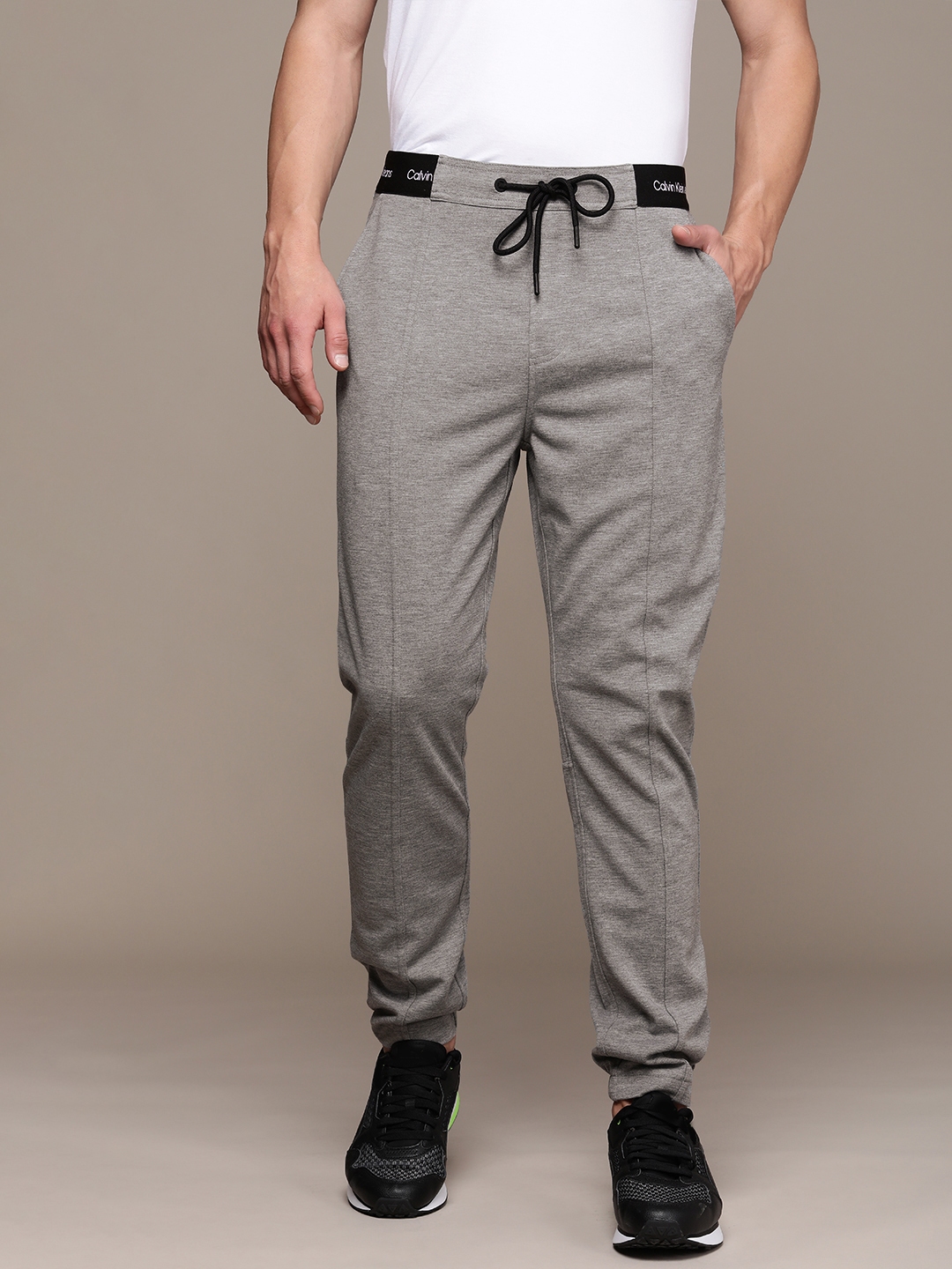Buy Calvin Klein Jeans Men Grey Melange Solid Track Pants With Brand ...