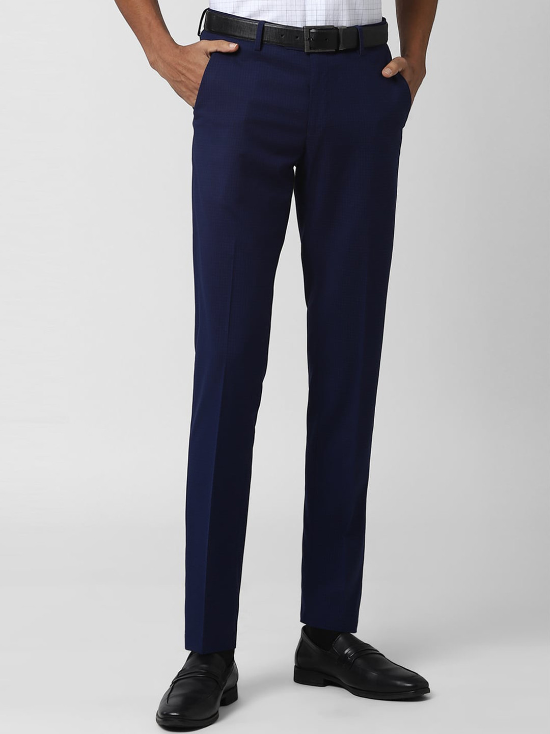Buy Peter England Elite Men Blue Slim Fit Formal Trousers - Trousers ...