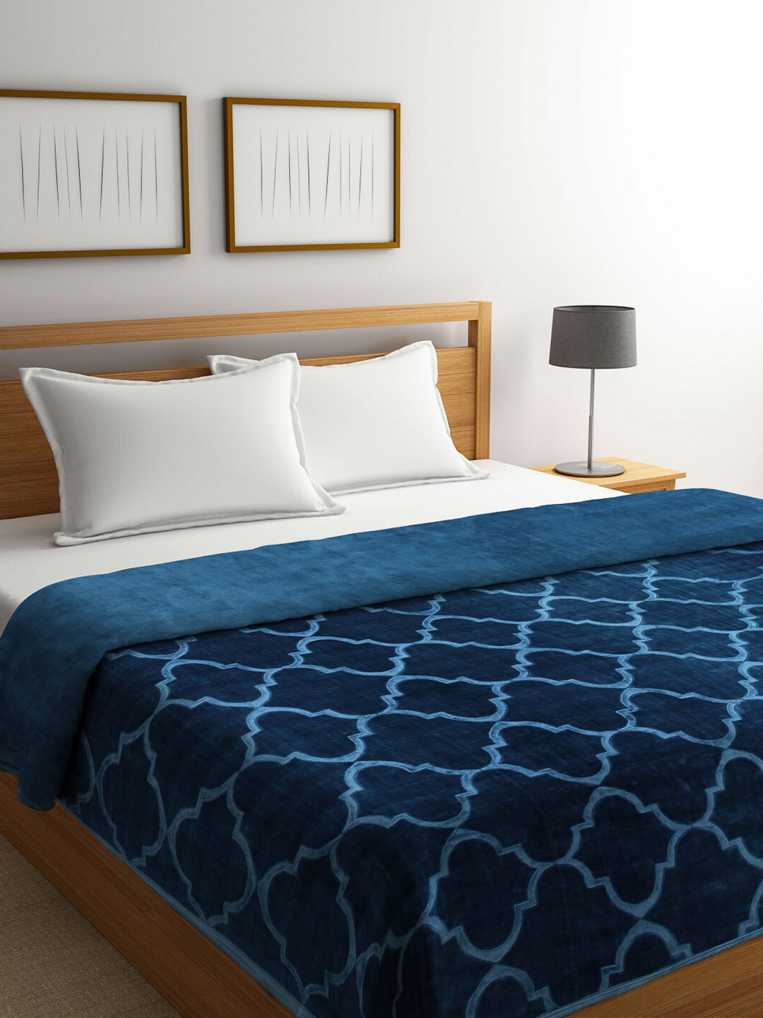Buy KLOTTHE Blue Geometric Mild Winter 550 GSM Double Bed Blanket