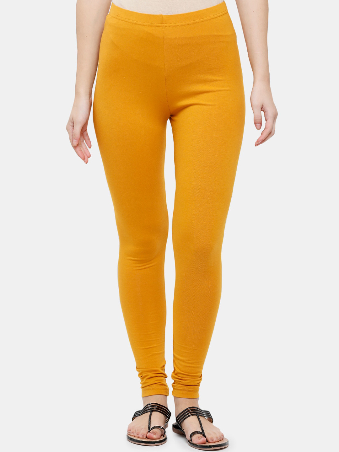 Mustard Solid Ankle Length Leggings