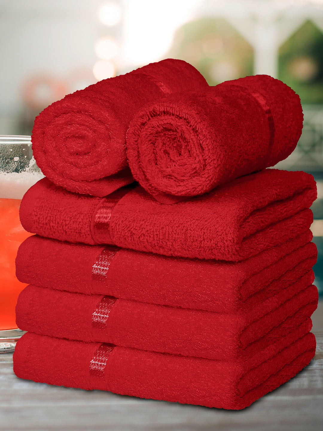 Buy Storyhome Set Of 6 Red Solid 450 GSM Pure Cotton Hand Towels Hand Towels for Unisex