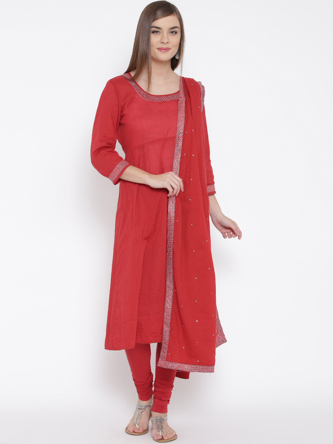 Buy Biba Red Anarkali Churidar Kurta With Dupatta Kurta Sets for