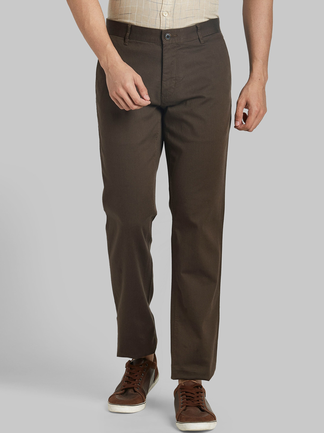 Buy Parx Men Coffee Brown Tapered Fit Trousers - Trousers for Men ...