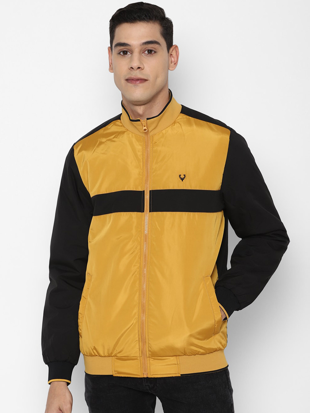 Buy Allen Solly Men Yellow & Black Colourblocked Sporty Jacket