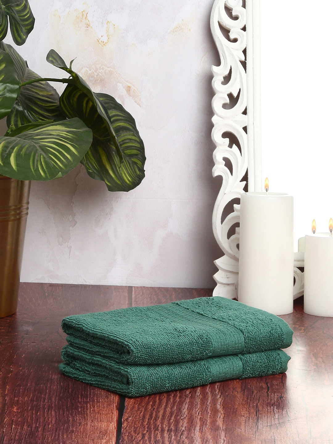 Buy CORE Designed By SPACES Set Of 2 Green Solid Pure Cotton 400 GSM Hand Towels Hand Towels
