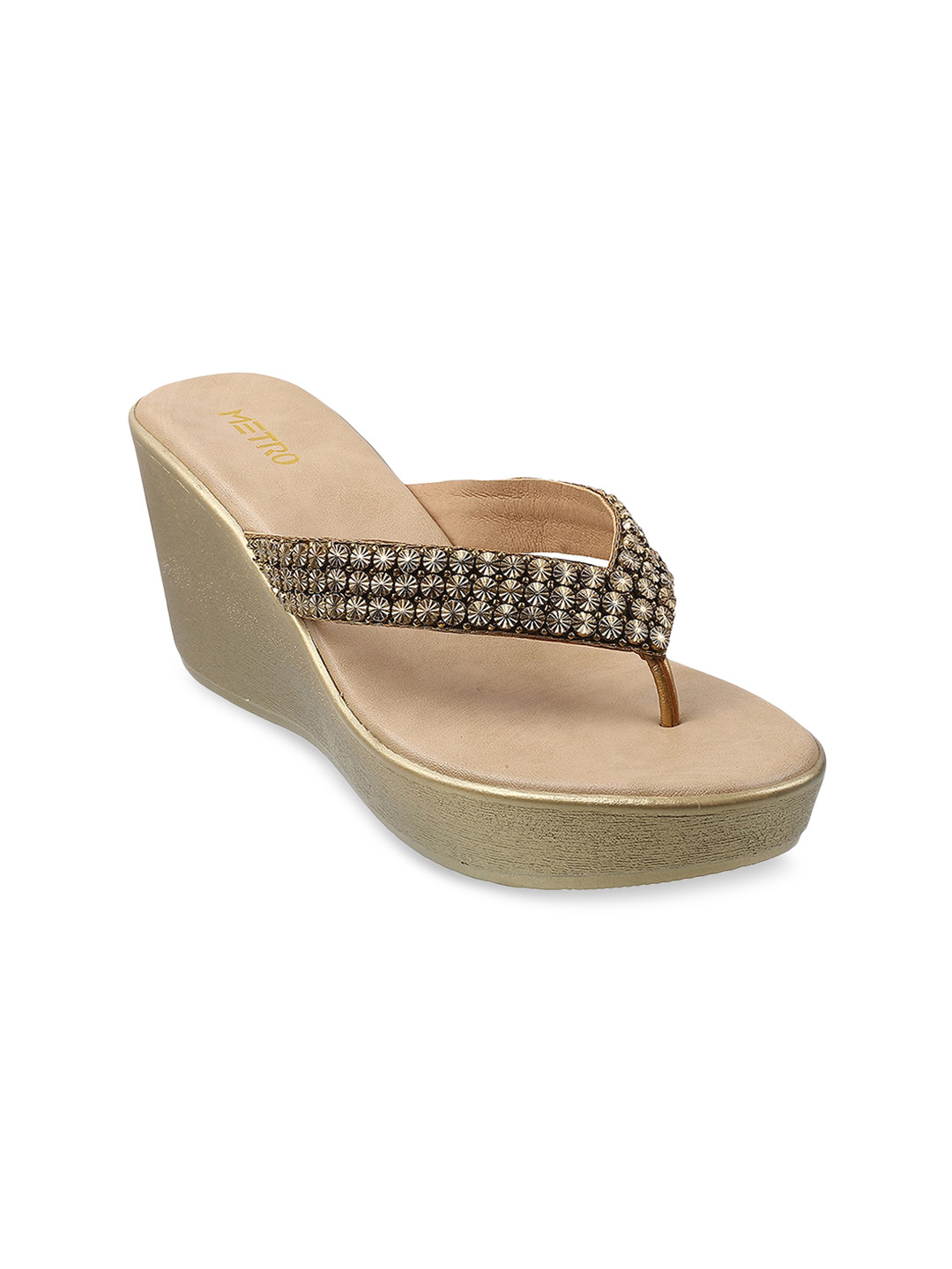Buy Metro Gold Toned Embellished Ethnic Wedge Heels Heels for Women
