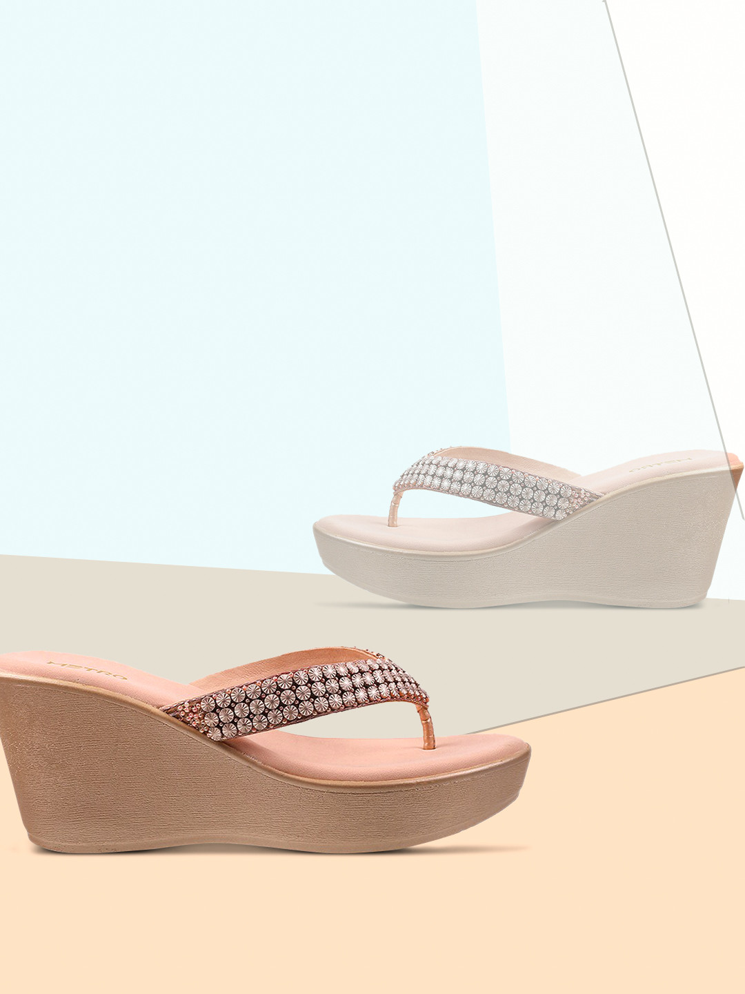 Buy Metro Gold Toned Embellished Ethnic Wedge Heels Heels for Women