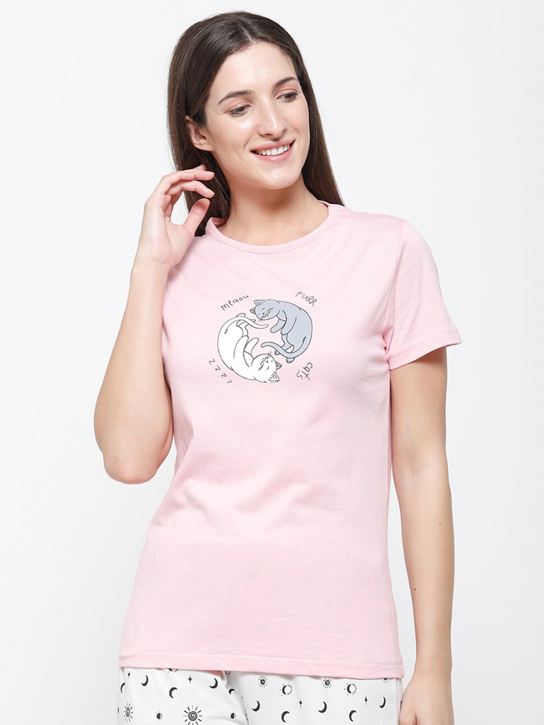 Buy De Moza Women Pink Printed Cotton T Shirt - Tshirts for Women ...