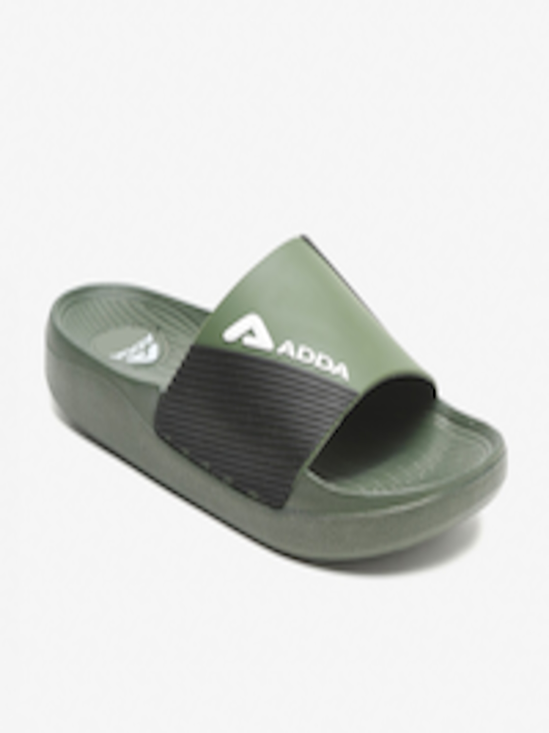 Buy Adda Men Olive Green & Black Colourblocked Rubber Sliders - Flip