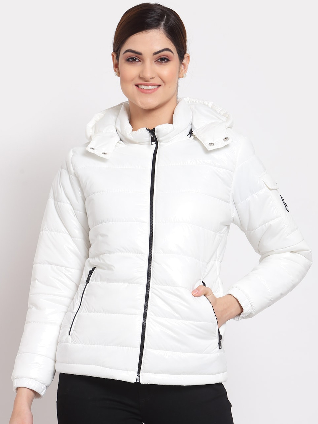 Buy Mode By Red Tape Women White Hooded Padded Jacket - Jackets for ...