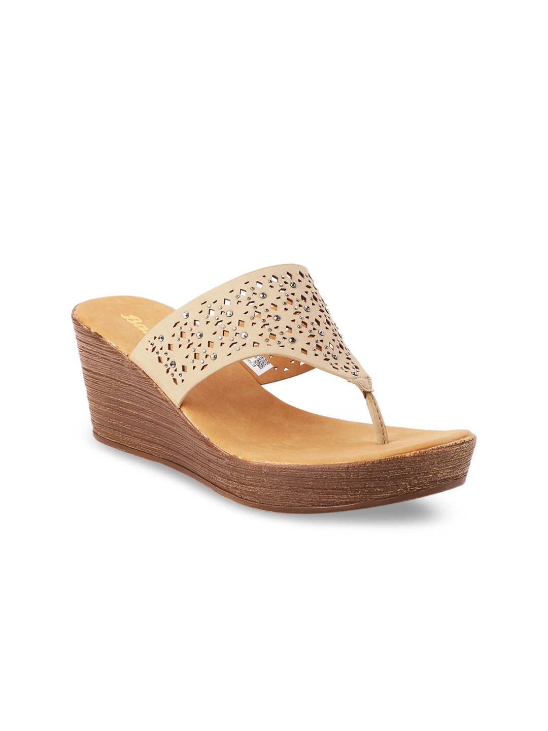 Buy Bata Beige Wedge Sandals With Laser Cuts Heels for Women 16442824